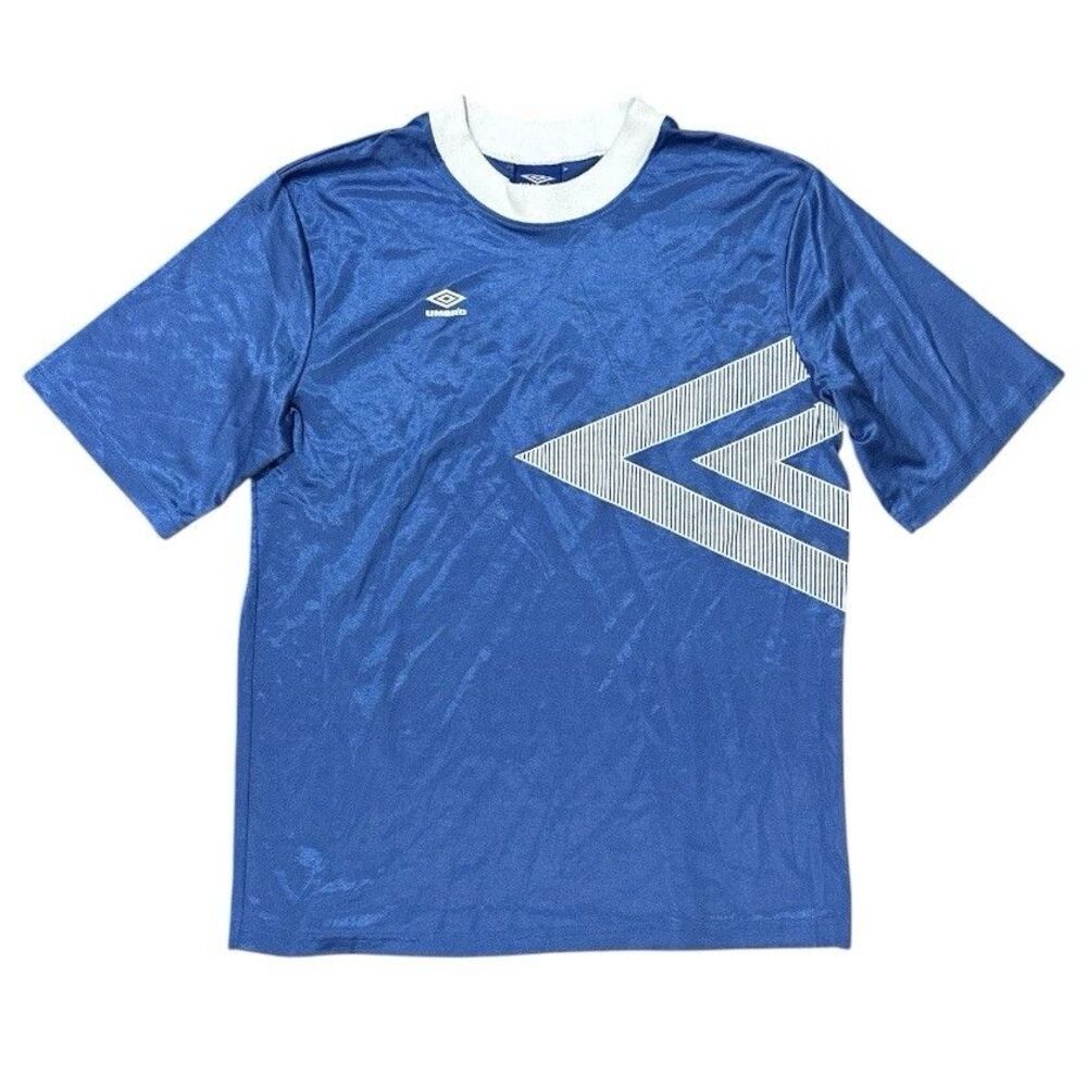 Vintage Umbro Soccer Jersey Blue Striped V-Neck #33 USA 90s Football Futbol